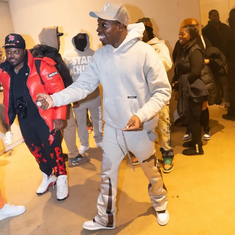 Bobby Shmurda outfit in Nike and Nahmias, 2022