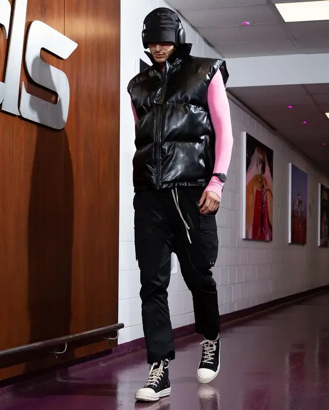 Kyle Kuzma outfit in Rick Owens, Prada, and Apple, 2022