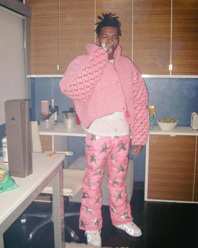 Lil Baby outfit in Young Thug Merch, Rick Owens, and Spider Worldwide, 2022