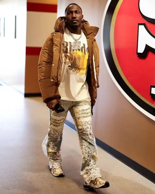 Deebo Samuel outfit in Rhude, Who Decides War, and Balenciaga, 2022