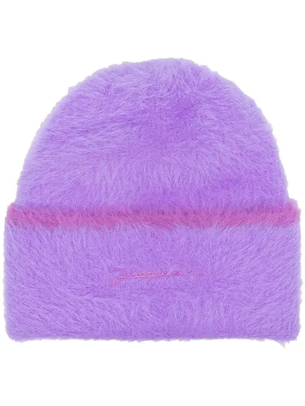 Jacquemus Le Bonnet Brand-embroidered Stretch-Woven Purple Beanie Hat $205
