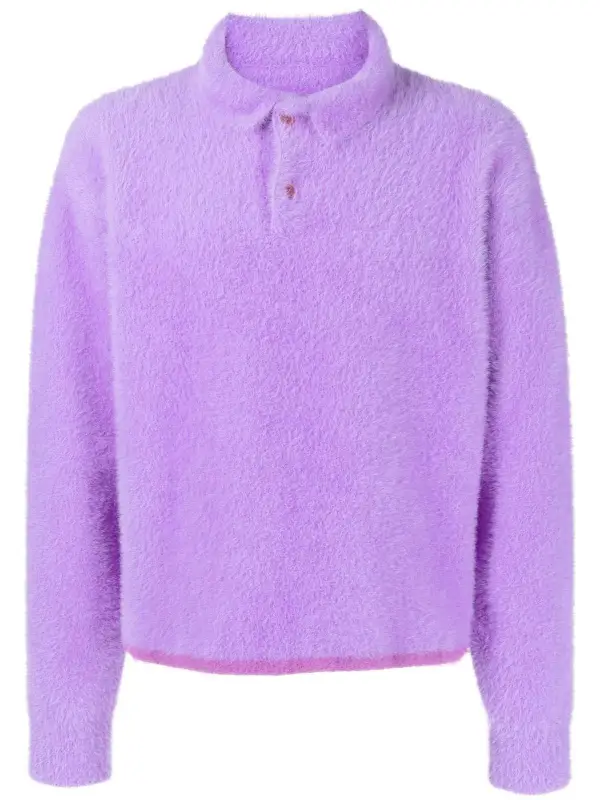 Jacquemus Fluffy Knit Purple Polo Shirt $506