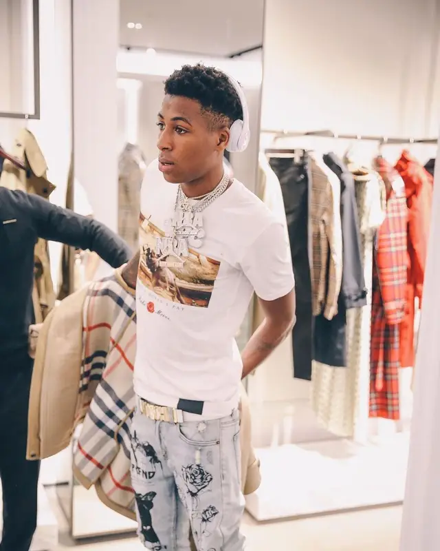 NBA YoungBoy outfit in Burberry, Profound, and Moschino, 2022