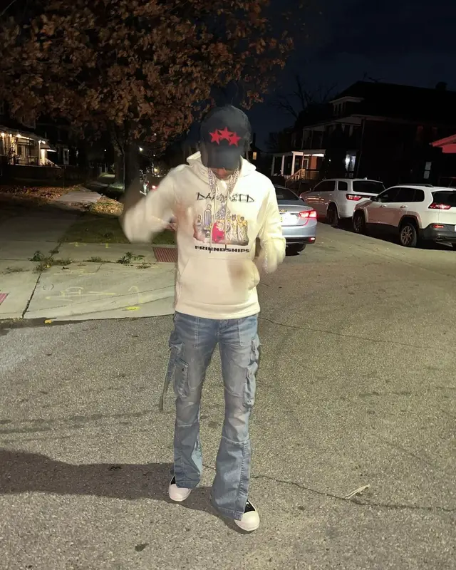 Skilla Baby outfit in Damaged Friendships , Rick Owens, and Amiri, 2022