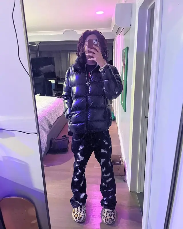 Lil Tecca outfit in Moncler, Vlone, and Marni, 2022