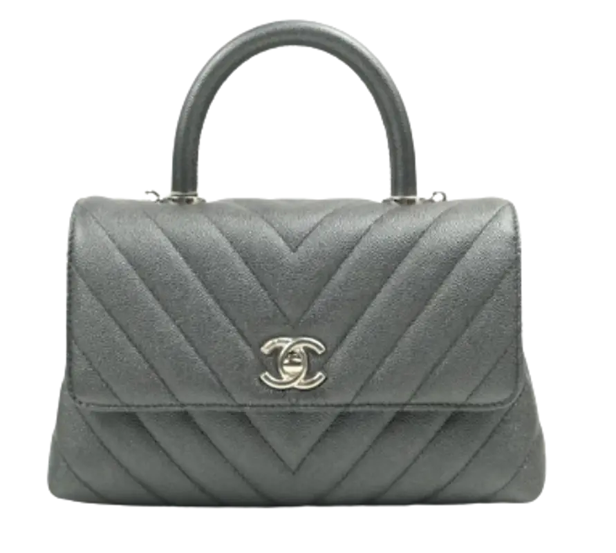 Chanel Dark Grey Handle Chevron Mini Bag $4182