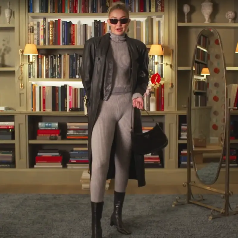 Gigi Hadid outfit in Guest In Residence and Prada, 2022