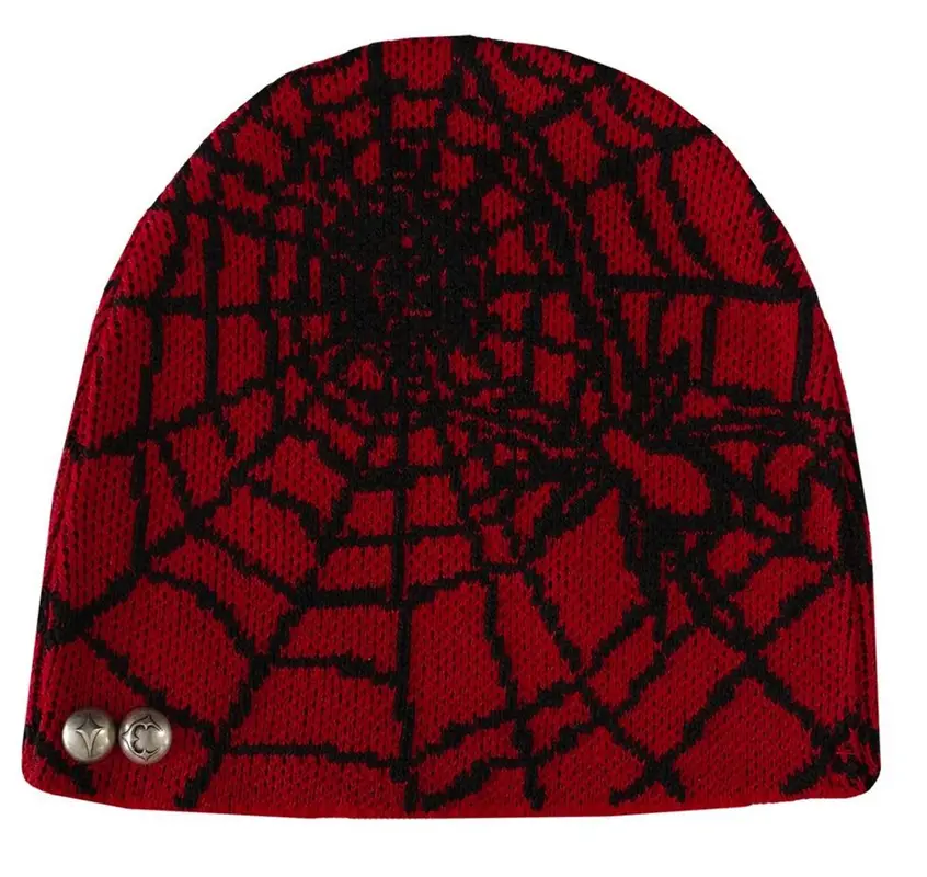 Thug Club Jacquard Web Stud Red Beanie Hat | WHAT'S ON THE STAR?