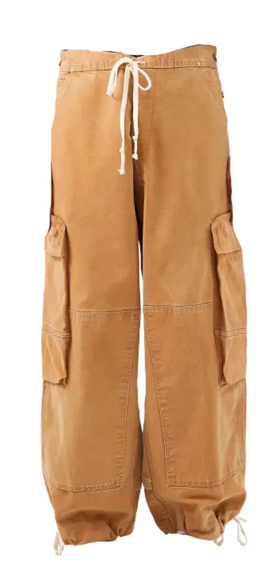 Greg Lauren Wide-leg Distressed Cotton-Canvas Drawstring Cargo