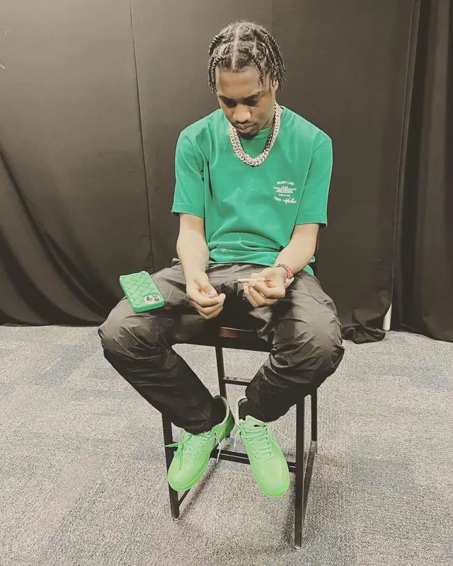 Lil Tjay outfit in Helmut Lang, Nike, and Bottega Veneta, 2022