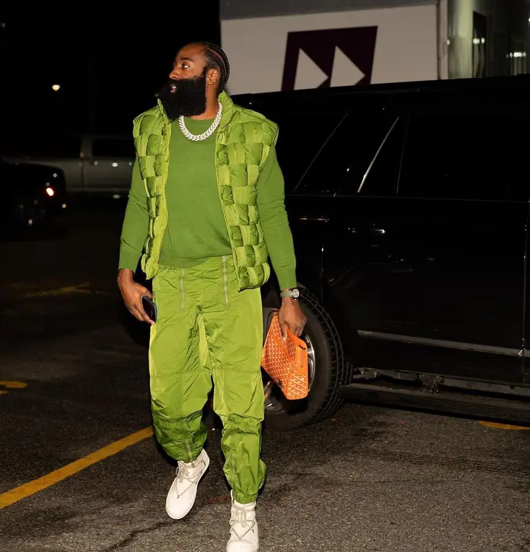 James Harden outfit in Bottega Veneta, Rick Owens, and Goyard, 2022