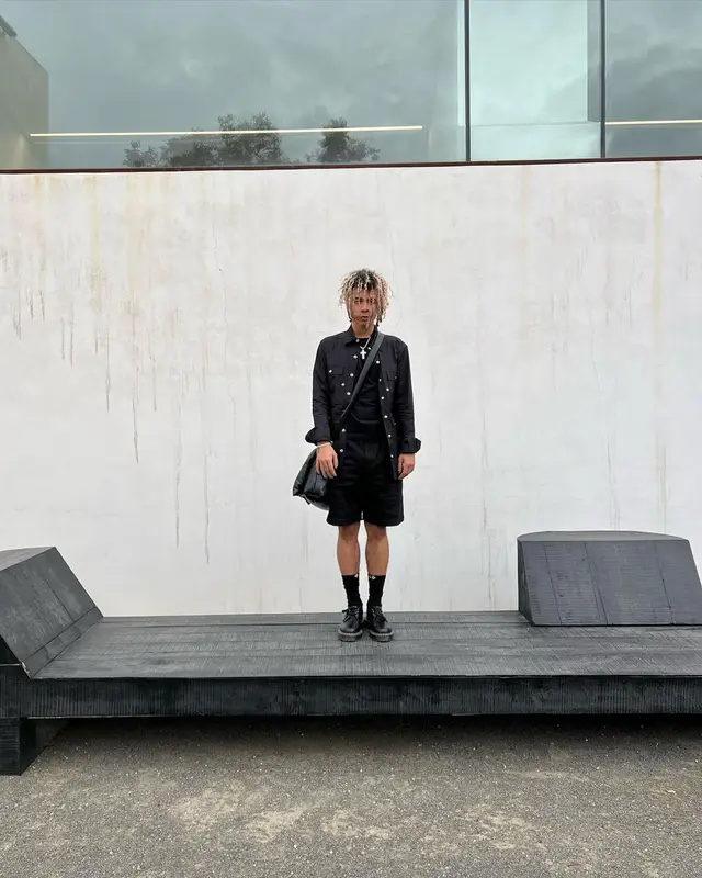 Iann Dior outfit in Rick Owens, Dr. Martens, and Chrome Hearts, 2022