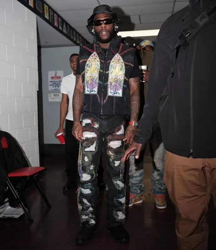 Burna Boy outfit in Who Decides War, Lanvin, and Gallery Dept., 2022