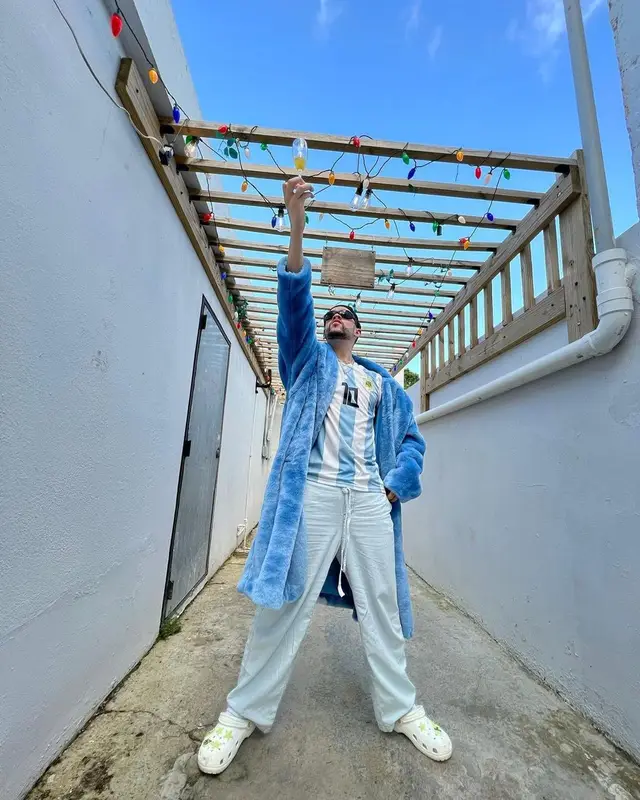 Bad Bunny outfit in Adidas, Rick Owens, and Ivy Park, 2022