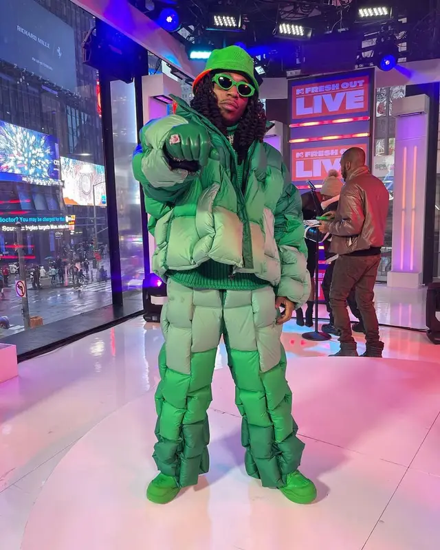 Jacquees outfit in Christopher Raxxy, Vince, and Bottega Veneta, 2022