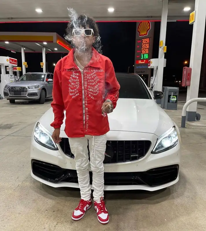 King Cid outfit in Hades NYC, Polo Ralph Lauren, and Purple Brand, 2021