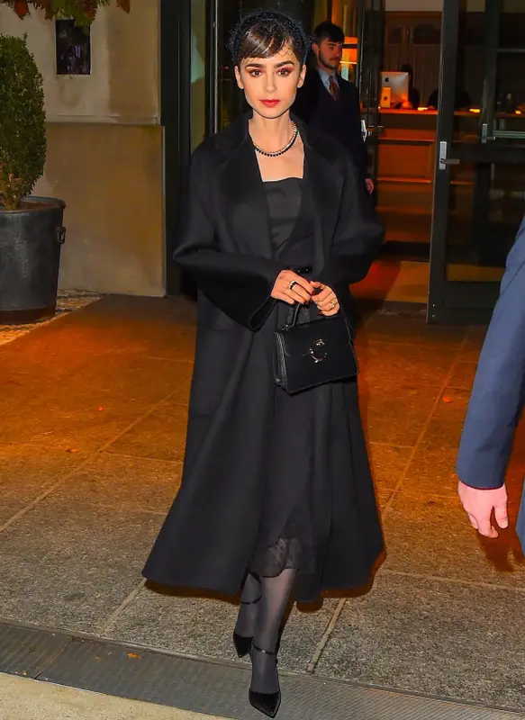 Lily Collins outfit in MaxMara, Christian Louboutin, and Cartier, 2022
