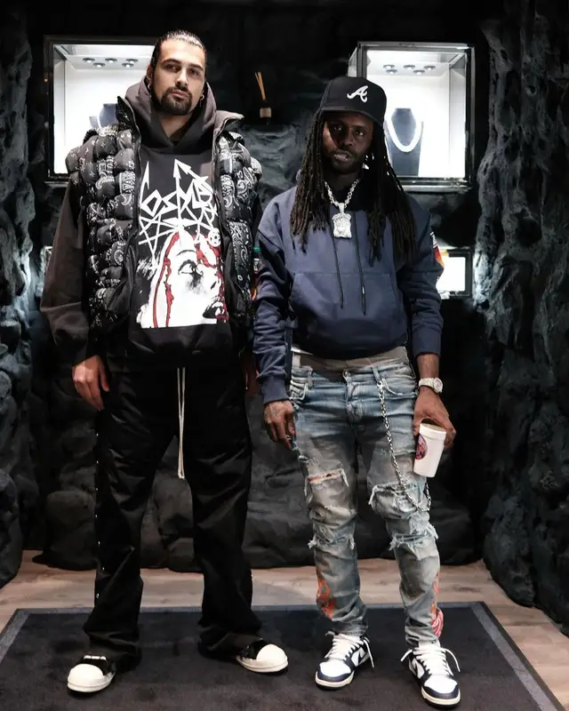 Chief Keef outfit in Amiri, Nike, and New Era, 2022