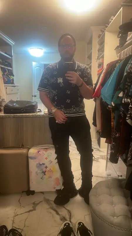 DJ Drama outfit in Amiri, Balmain, and Tom Ford, 2022