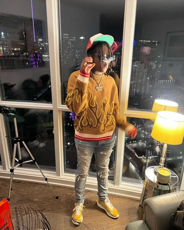 Duvy outfit in Palm Angels, Amiri, and Rhude, 2022