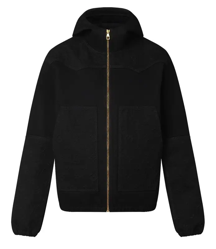 Louis Vuitton Black Monogram Detail Hooded Denim Jacket $3050