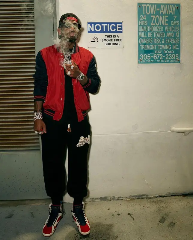 Fabolous outfit in Moncler, Von Dutch, and Palm Angels, 2022