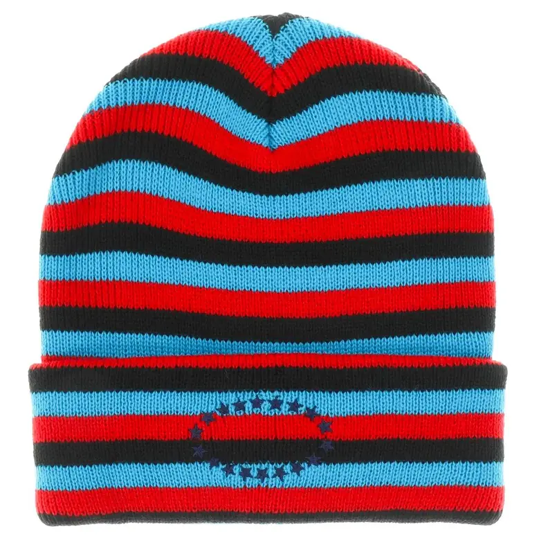 AFB Red & Blue Border Knit Beanie Hat $63