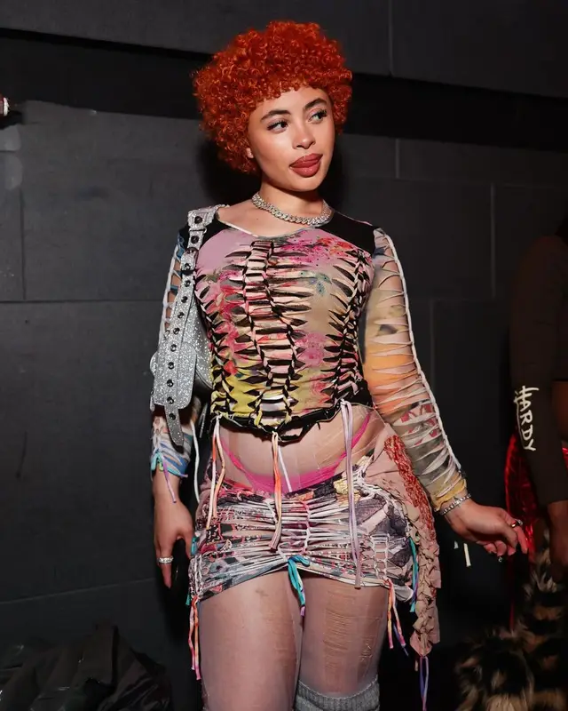 Ice Spice outfit in Ai MEi Li, Demonia, and Balenciaga, 2022