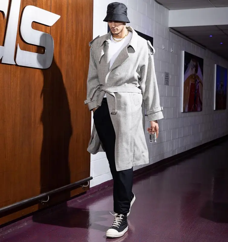 Kyle Kuzma outfit in Emporio Armani, Rick Owens, and Prada, 2022