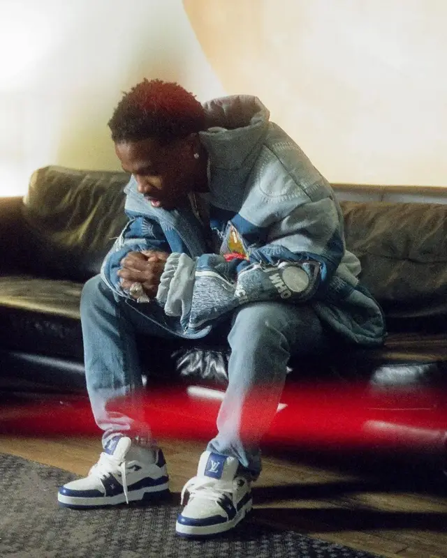 Roddy Ricch outfit in Who Decides War, Polo Ralph Lauren, and Louis Vuitton, 2022