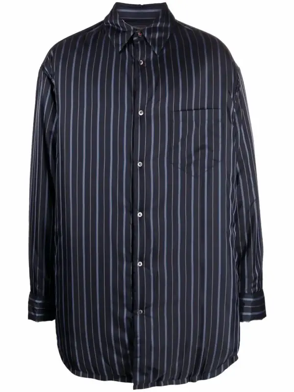 Maison Margiela Oversized Padded Striped Matte-satin Overshirt $1300