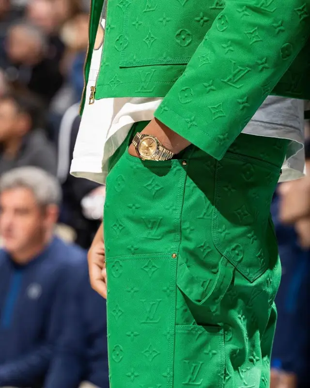 Karl Anthony Towns outfit in Louis Vuitton, Nike, and Off-White, 2022