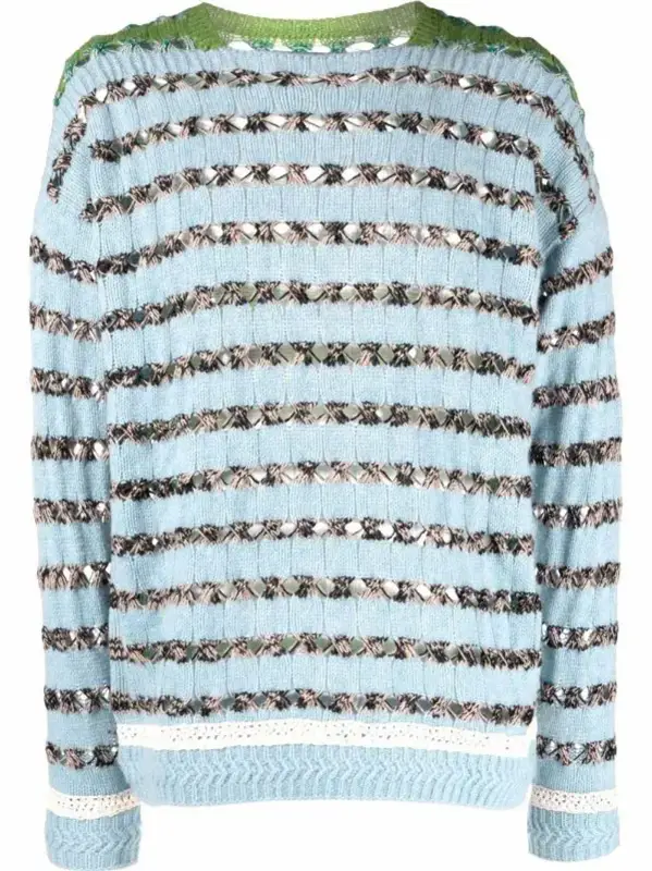 Namesake Open-knit Striped Jumper In Blue $570