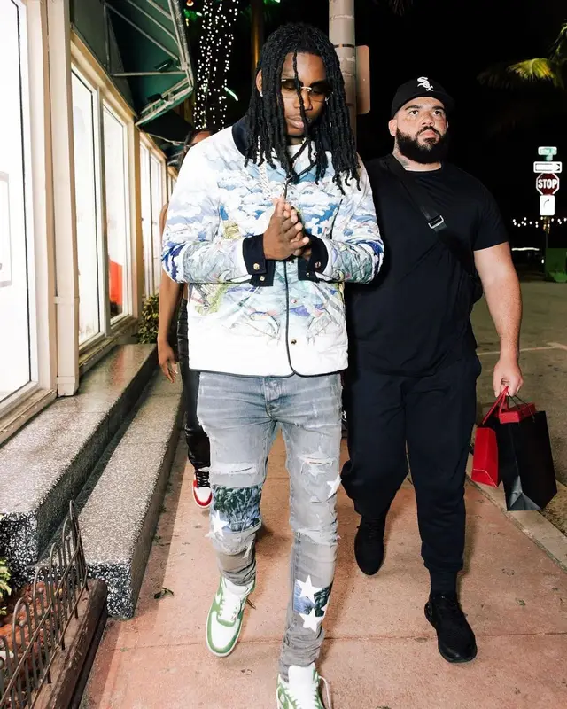 Polo G outfit in Casablanca, Amiri, and Louis Vuitton, 2023