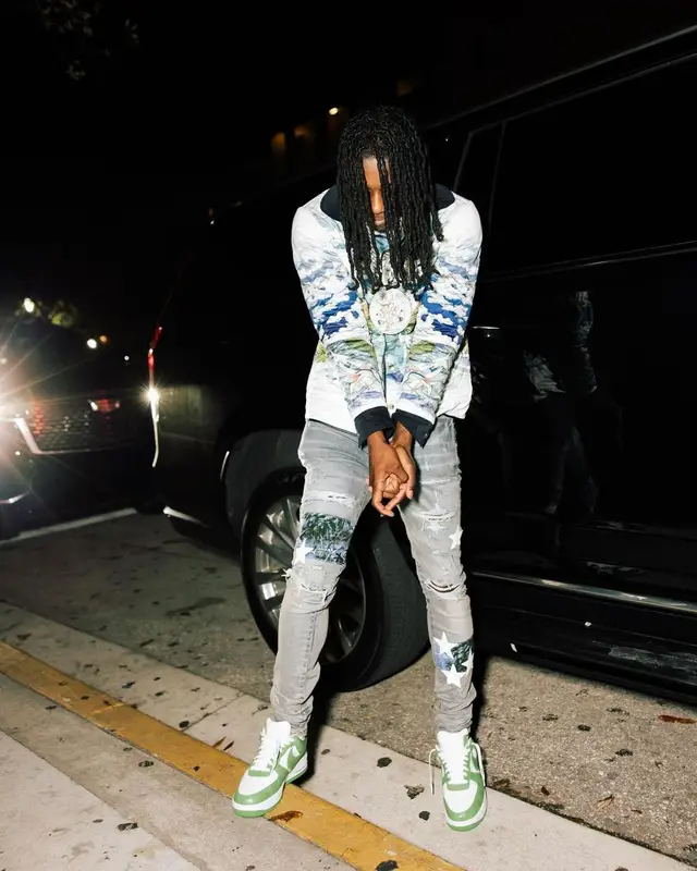 Polo G outfit in Casablanca, Amiri, and Louis Vuitton, 2023