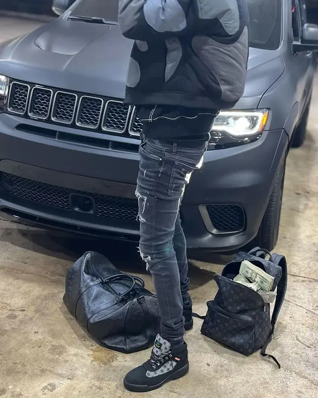 Nardo Wick outfit in Who Decides War, Supreme, and True Religion, 2023