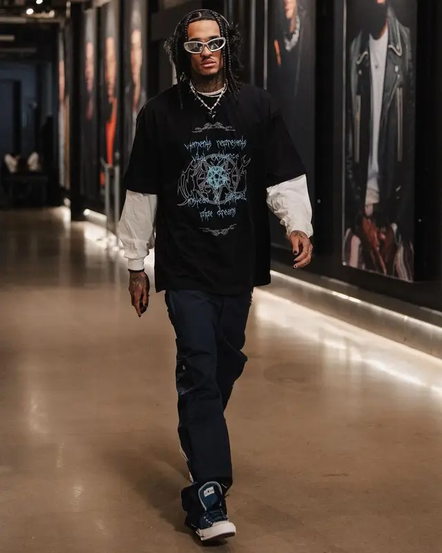 Jordan Clarkson outfit in Vetements, Balenciaga, and Apple, 2023