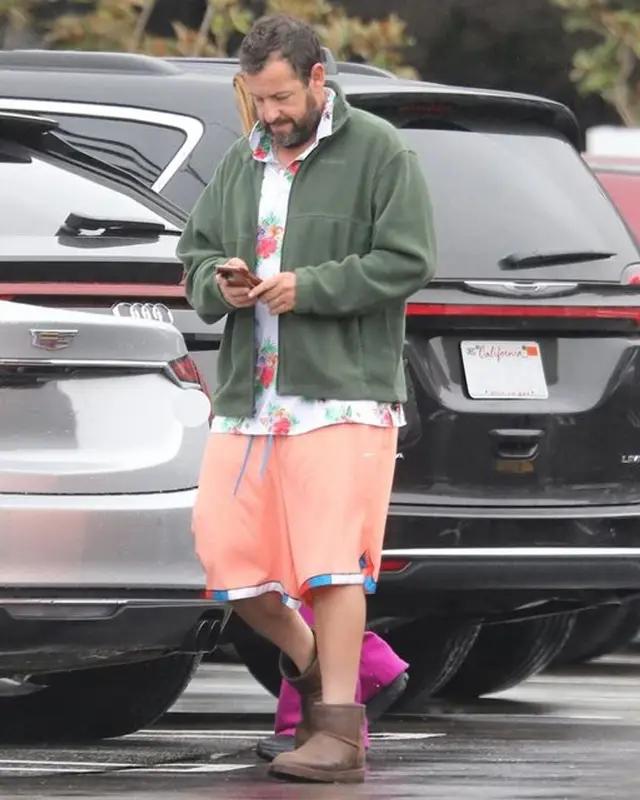 Adam Sandler outfit in Columbia Sportswear, Nike, and Ugg, 2023