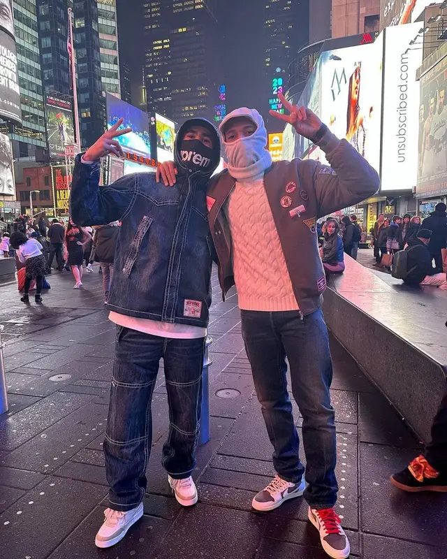 Achraf Hakimi outfit in True Religion, Louis Vuitton, and Supreme, 2023