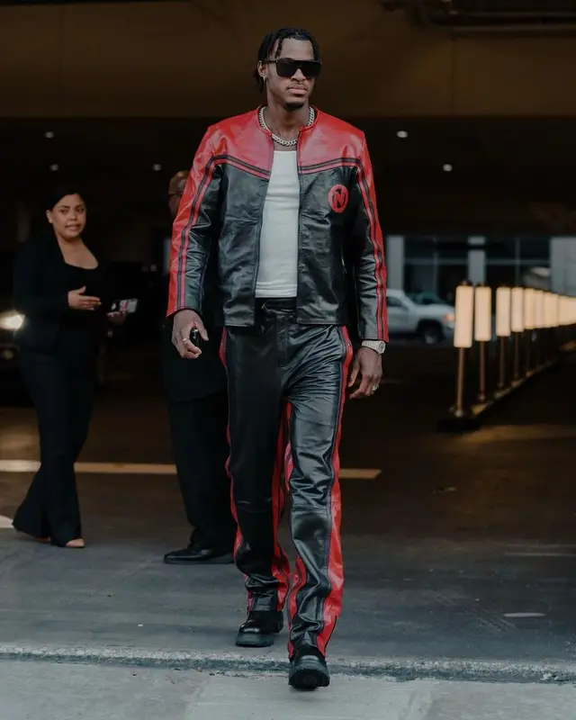 Jarred Vanderbilt outfit in Nyrva, Rick Owens, and Saint Laurent, 2023