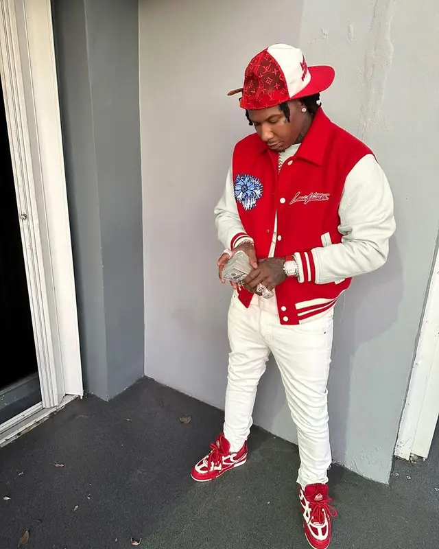 Moneybagg Yo outfit in Yayoi Kusama, Amiri, and Louis Vuitton, 2023