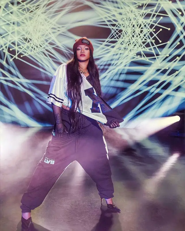 Rihanna outfit in Savage X Fenty and Jimmy Choo, 2023