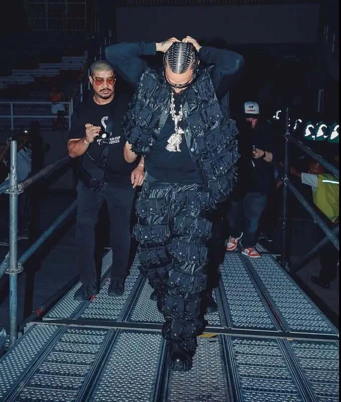 Maluma outfit in Marc Jacques Burton, Nike, and Overwatch 2, 2023