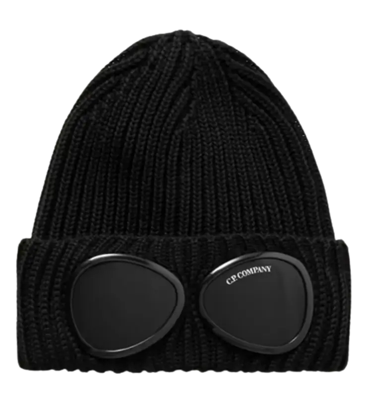 C.P. Company Ribbed Merino Black Wool Beanie $170