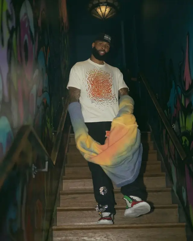 Odell Beckham Jr outfit in Cactus Plant Flea Market, Denim Tears, and Human Made, 2023