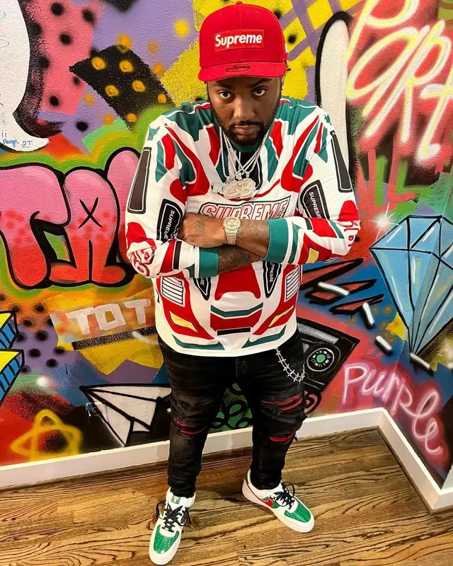 Peezy outfit in Amiri, Supreme, and New Era, 2023