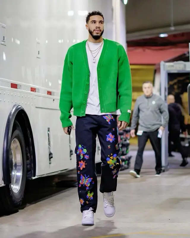 Jayson Tatum outfit in Spirit And Sin, Louis Vuitton, and Nike, 2023