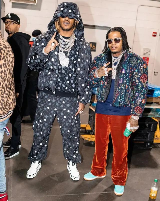 Future outfit in Louis Vuitton, Prada, and Yayoi Kusama, 2023