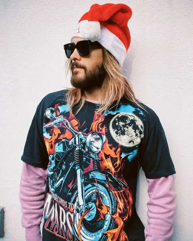 Jared Leto outfit in Gucci and Thirty Seconds to Mars Merch, 2022
