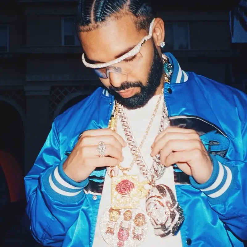 Drake outfit in Bape, Jacob & Co., and PlayStation, 2023